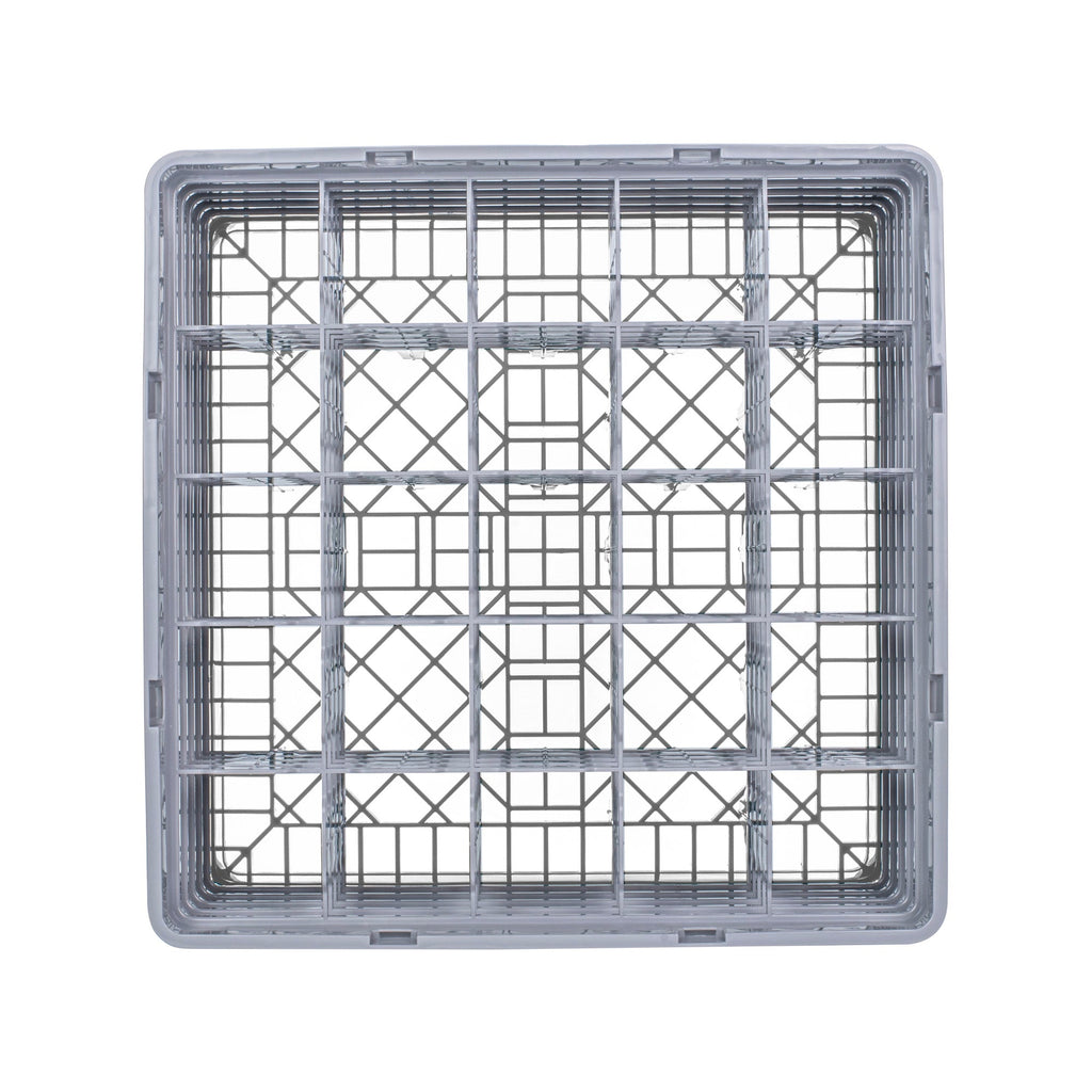 Clean Tek Professional Gray Glass Rack - 25 Compartments, 1 Full Drop and 4 Half Drop Extenders - 19 3/4" x 19 3/4" x 12 1/4" - 1 count box