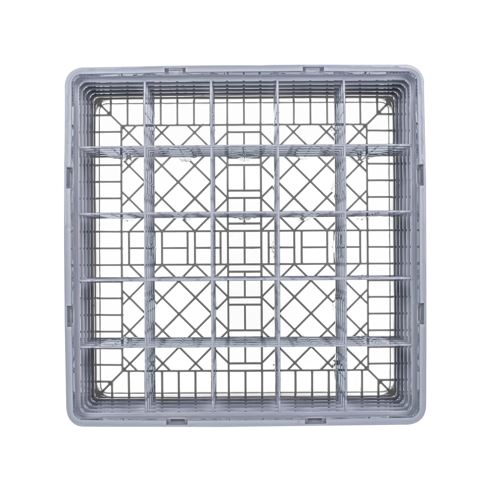 Clean Tek Professional Gray Glass Rack - 25 Compartments, 1 Full Drop and 4 Half Drop Extenders - 19 3/4" x 19 3/4" x 12 1/4" - 1 count box