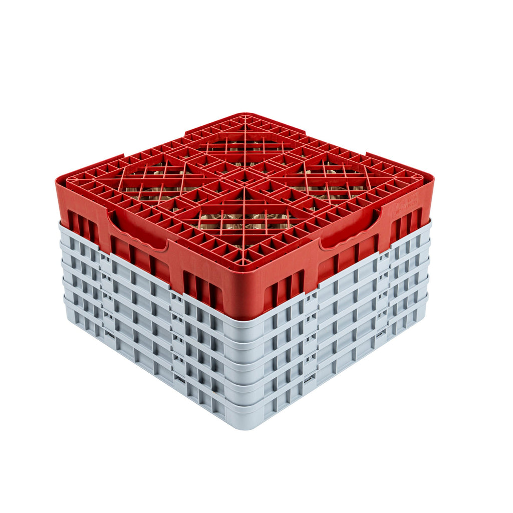 Clean Tek Professional Red Glass Rack - 25 Compartments, 1 Full Drop and 4 Half Drop Extenders - 19 3/4" x 19 3/4" x 12 1/4" - 1 count box