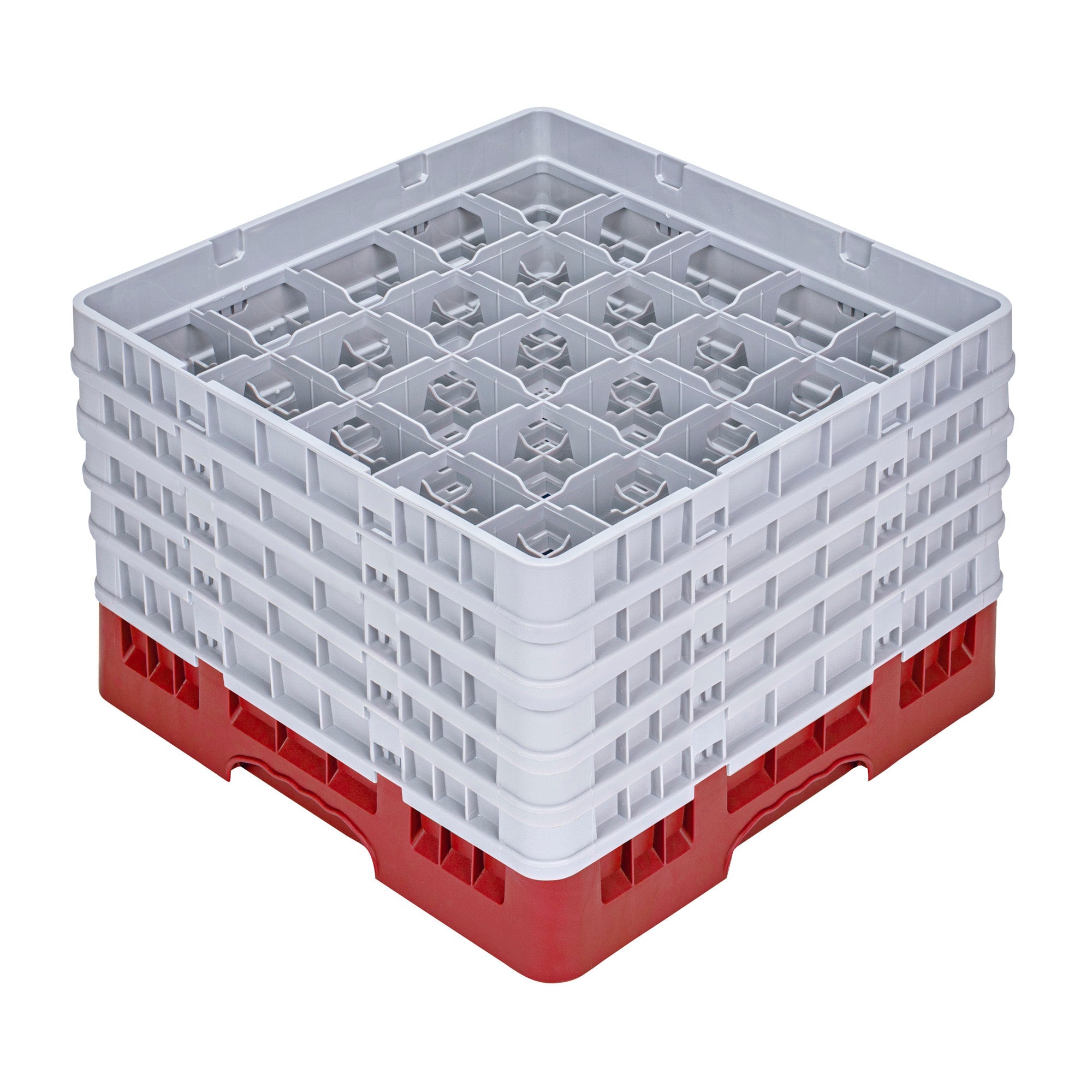 Clean Tek Professional Red Glass Rack - 25 Compartments, 1 Full Drop and 4 Half Drop Extenders - 19 3/4" x 19 3/4" x 12 1/4" - 1 count box