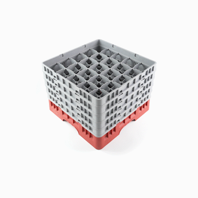 Clean Tek Professional Red Glass Rack - 25 Compartments, 1 Full Drop and 4 Half Drop Extenders - 19 3/4" x 19 3/4" x 12 1/4" - 1 count box