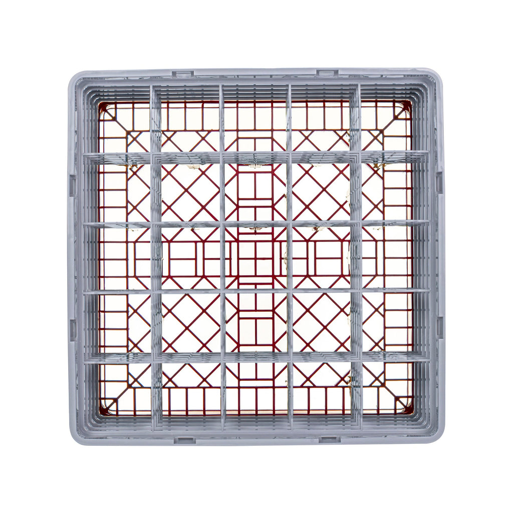 Clean Tek Professional Red Glass Rack - 25 Compartments, 1 Full Drop and 4 Half Drop Extenders - 19 3/4" x 19 3/4" x 12 1/4" - 1 count box