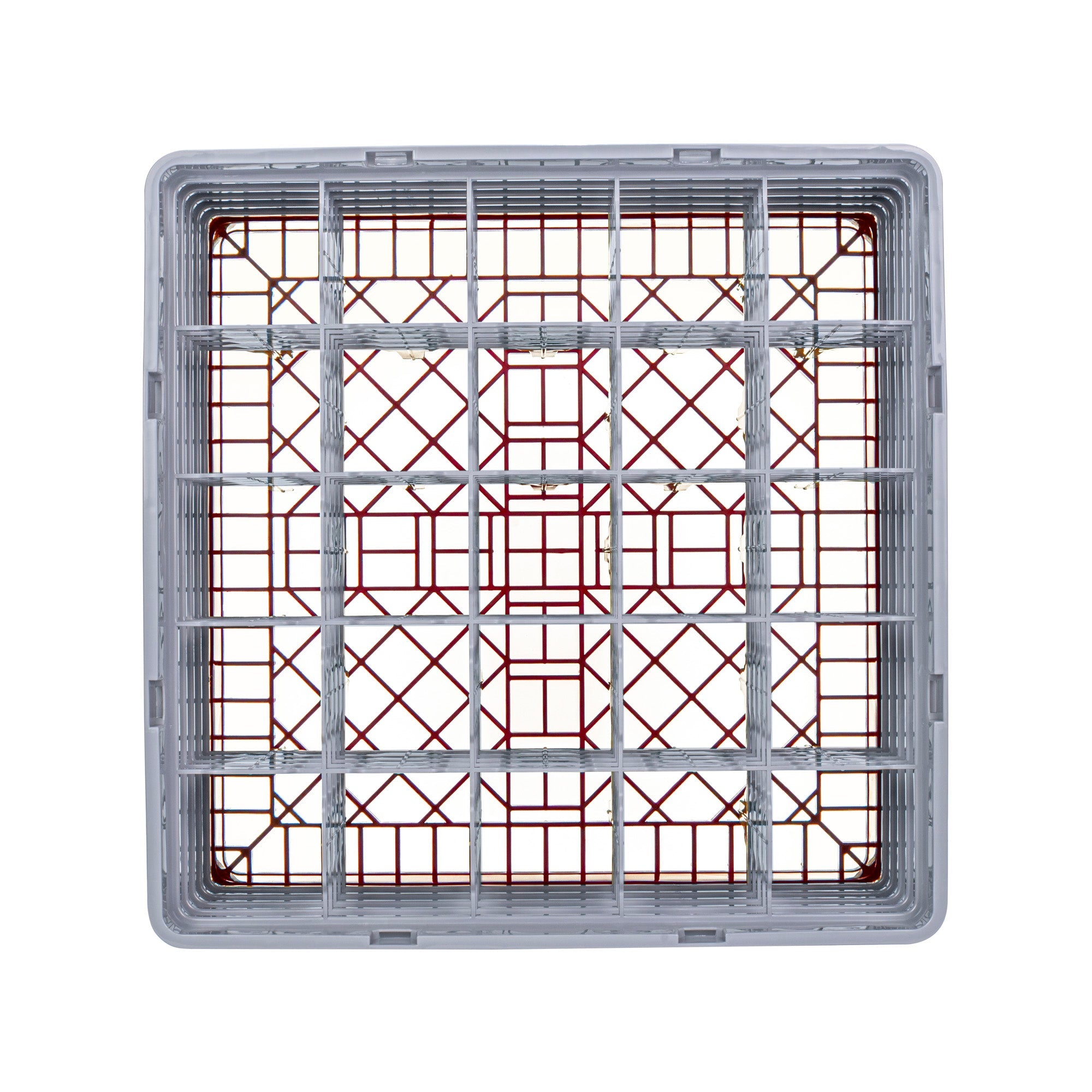 Clean Tek Professional Red Glass Rack - 25 Compartments, 1 Full Drop and 4 Half Drop Extenders - 19 3/4" x 19 3/4" x 12 1/4" - 1 count box