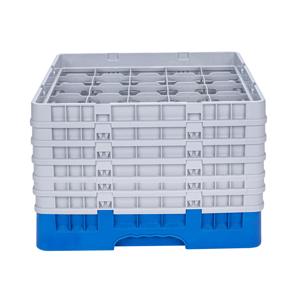 Clean Tek Professional Blue Glass Rack - 25 Compartments, 1 Full Drop and 5 Half Drop Extenders - 19 3/4" x 19 3/4" x 13 3/4" - 1 count box