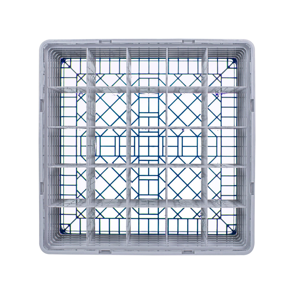 Clean Tek Professional Blue Glass Rack - 25 Compartments, 1 Full Drop and 5 Half Drop Extenders - 19 3/4" x 19 3/4" x 13 3/4" - 1 count box
