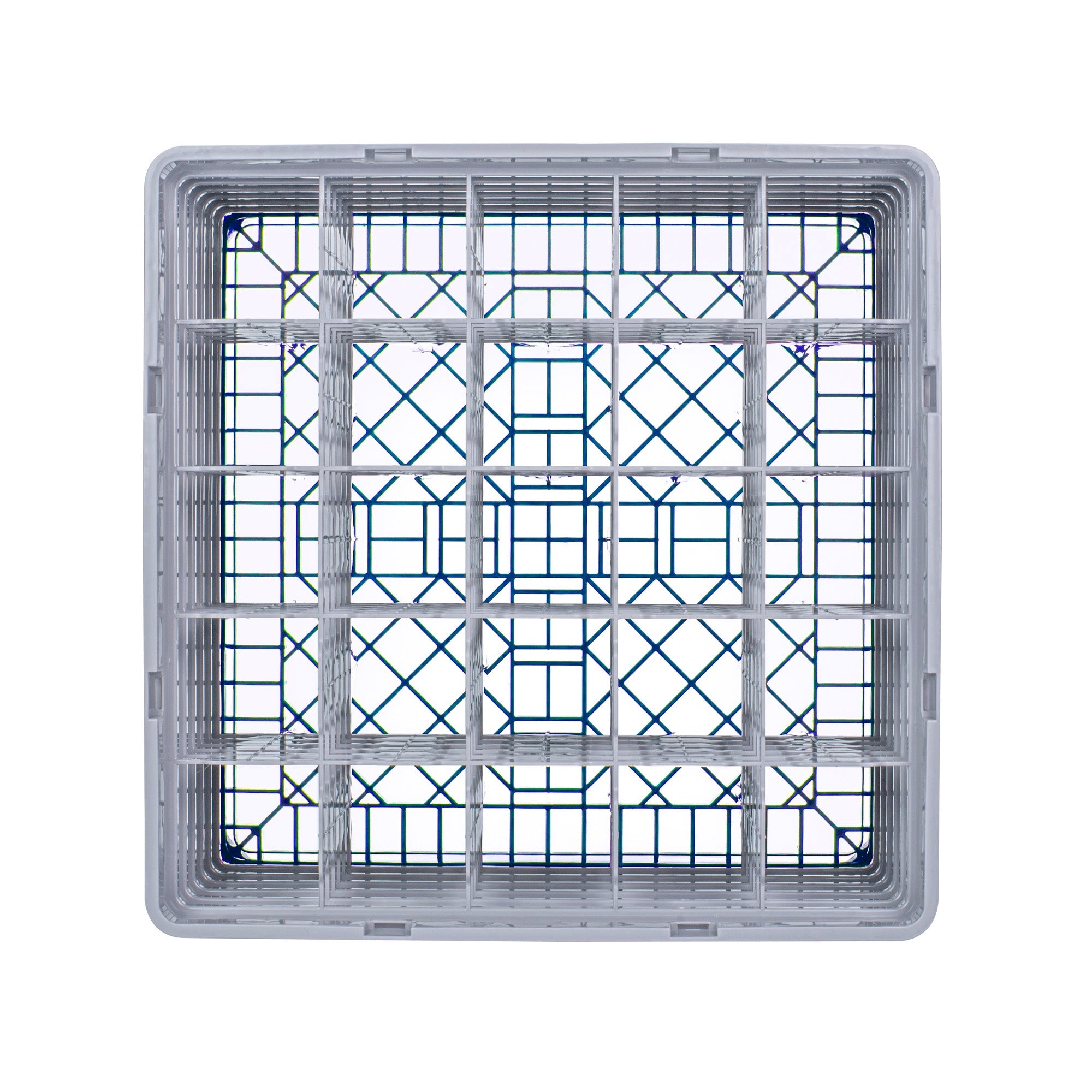 Clean Tek Professional Blue Glass Rack - 25 Compartments, 1 Full Drop and 5 Half Drop Extenders - 19 3/4" x 19 3/4" x 13 3/4" - 1 count box