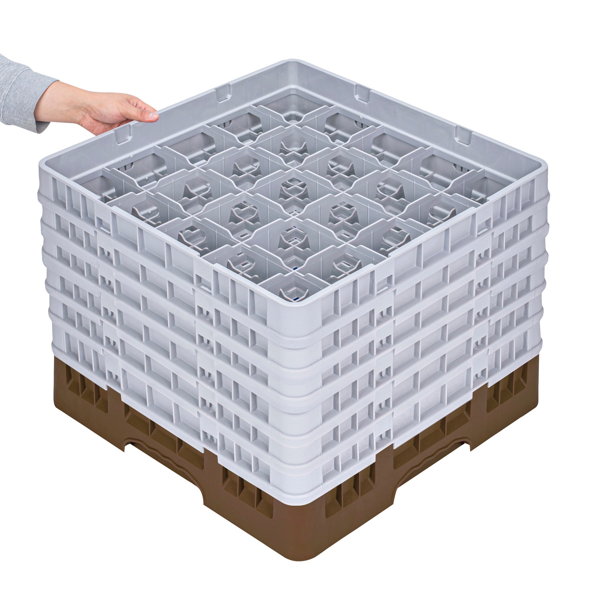 Clean Tek Professional Brown Glass Rack - 25 Compartments, 1 Full Drop and 5 Half Drop Extenders - 19 3/4" x 19 3/4" x 13 3/4" - 1 count box