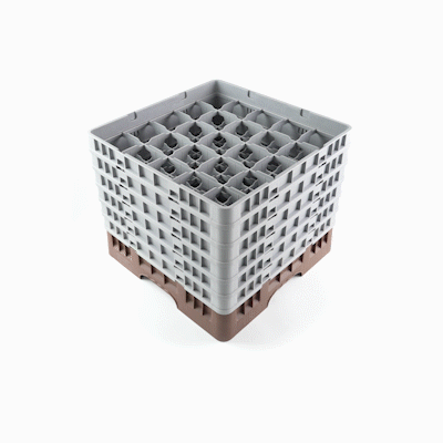Clean Tek Professional Brown Glass Rack - 25 Compartments, 1 Full Drop and 5 Half Drop Extenders - 19 3/4" x 19 3/4" x 13 3/4" - 1 count box