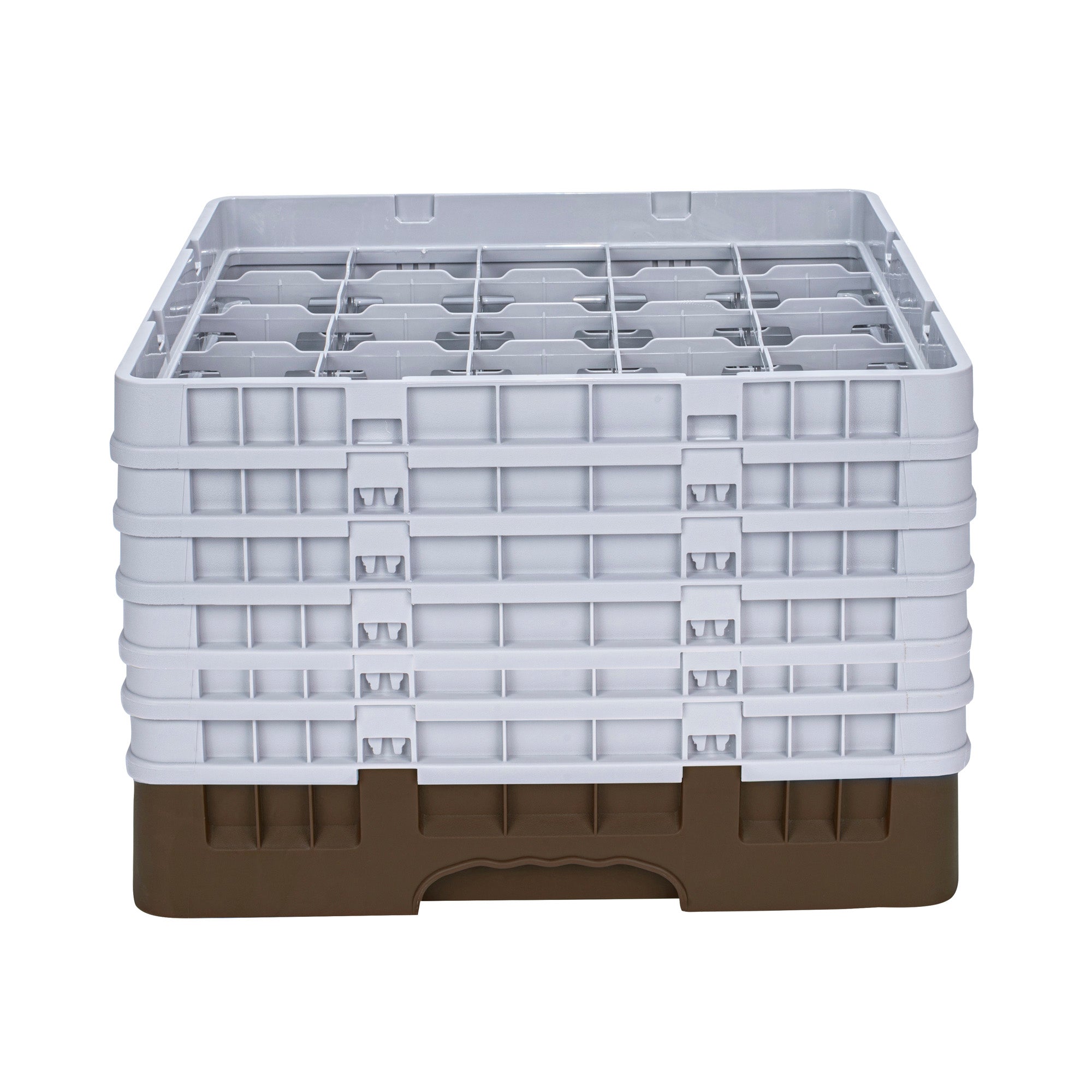 Clean Tek Professional Brown Glass Rack - 25 Compartments, 1 Full Drop and 5 Half Drop Extenders - 19 3/4" x 19 3/4" x 13 3/4" - 1 count box
