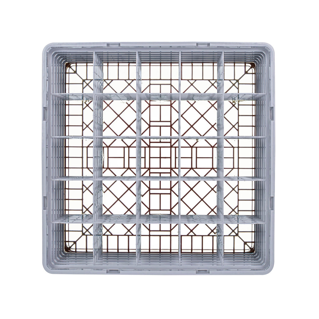 Clean Tek Professional Brown Glass Rack - 25 Compartments, 1 Full Drop and 5 Half Drop Extenders - 19 3/4" x 19 3/4" x 13 3/4" - 1 count box