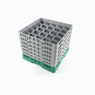 Clean Tek Professional Green Glass Rack - 25 Compartments, 1 Full Drop and 5 Half Drop Extenders - 19 3/4" x 19 3/4" x 13 3/4" - 1 count box