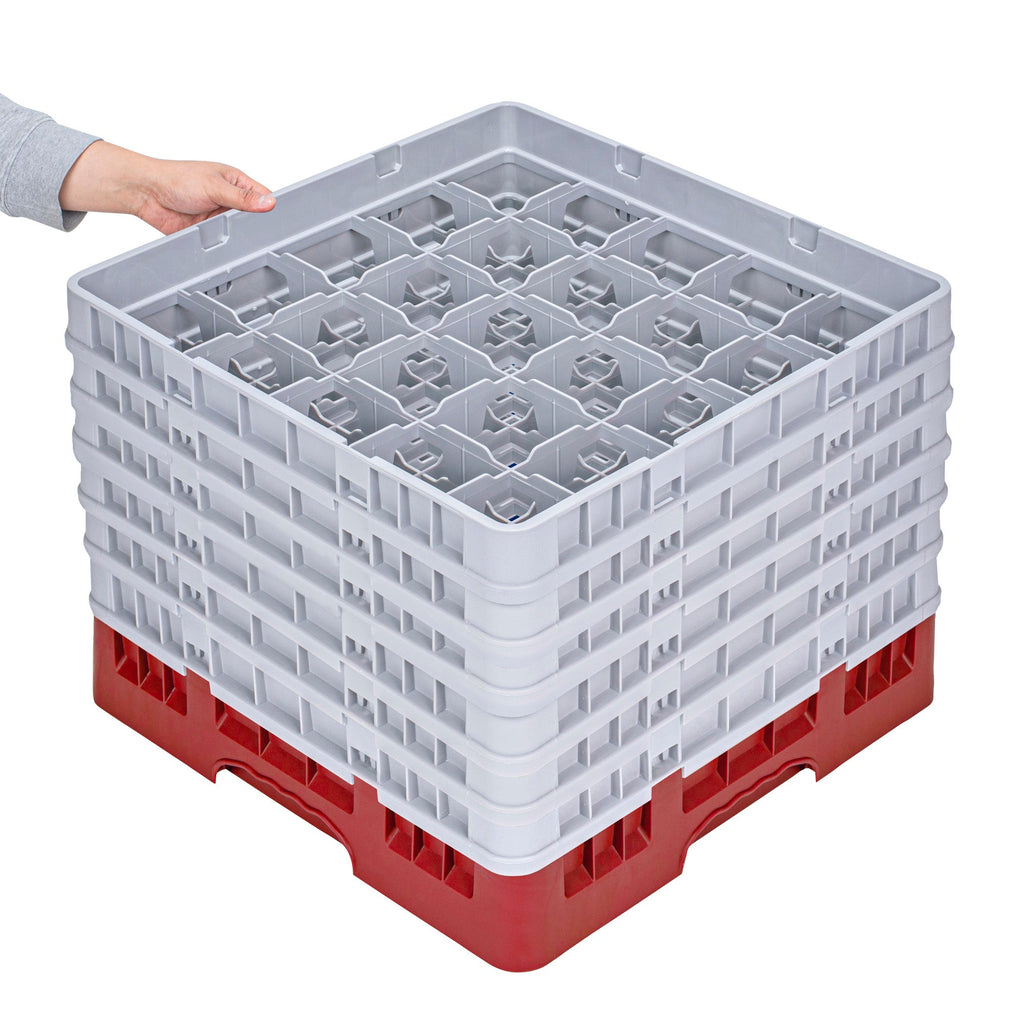 Clean Tek Professional Red Glass Rack - 25 Compartments, 1 Full Drop and 5 Half Drop Extenders - 19 3/4" x 19 3/4" x 13 3/4" - 1 count box