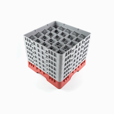 Clean Tek Professional Red Glass Rack - 25 Compartments, 1 Full Drop and 5 Half Drop Extenders - 19 3/4" x 19 3/4" x 13 3/4" - 1 count box