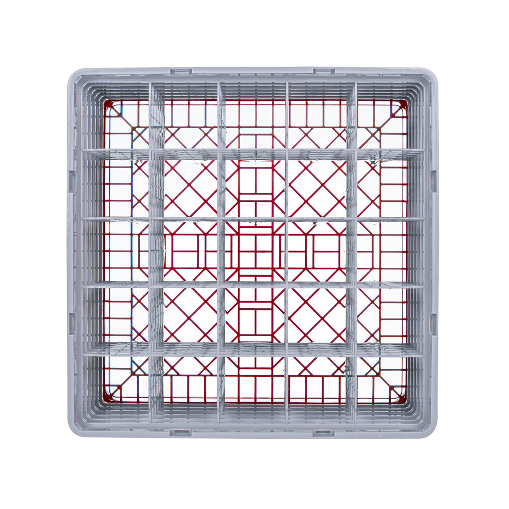 Clean Tek Professional Red Glass Rack - 25 Compartments, 1 Full Drop and 5 Half Drop Extenders - 19 3/4" x 19 3/4" x 13 3/4" - 1 count box