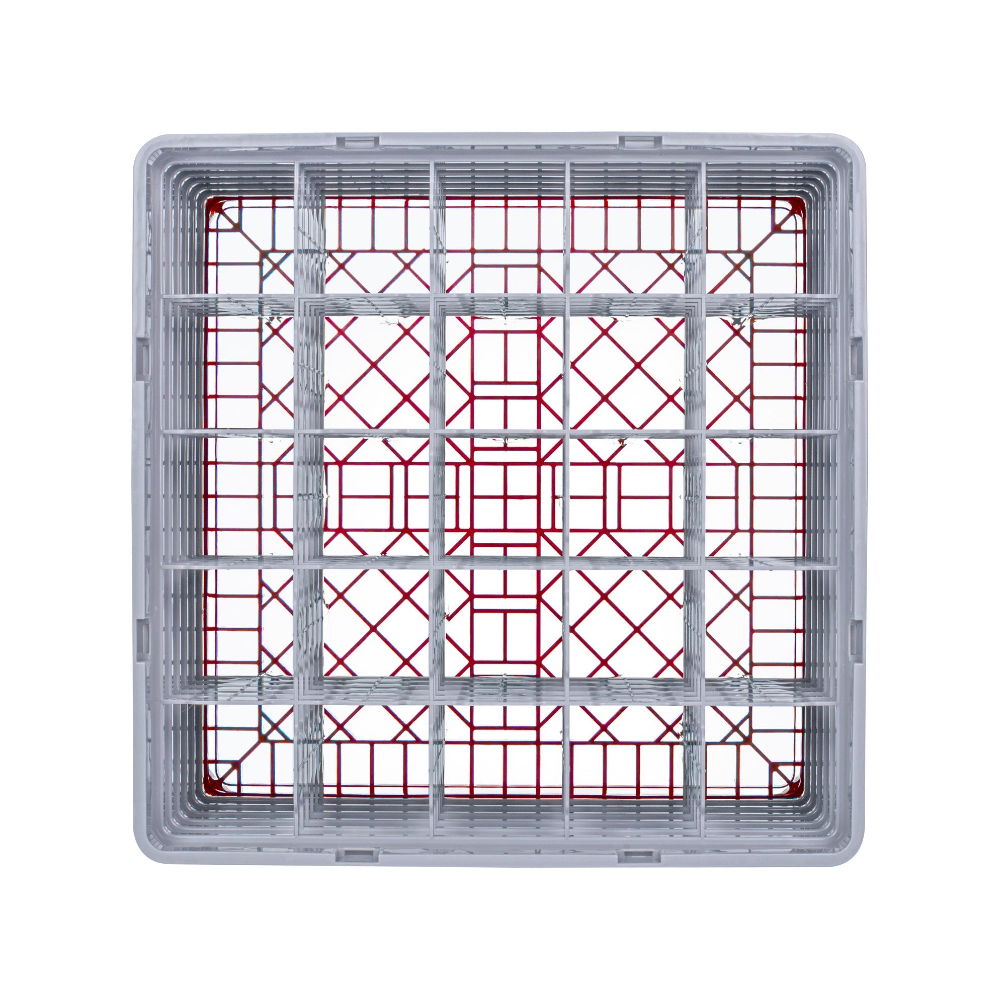 Clean Tek Professional Red Glass Rack - 25 Compartments, 1 Full Drop and 5 Half Drop Extenders - 19 3/4" x 19 3/4" x 13 3/4" - 1 count box