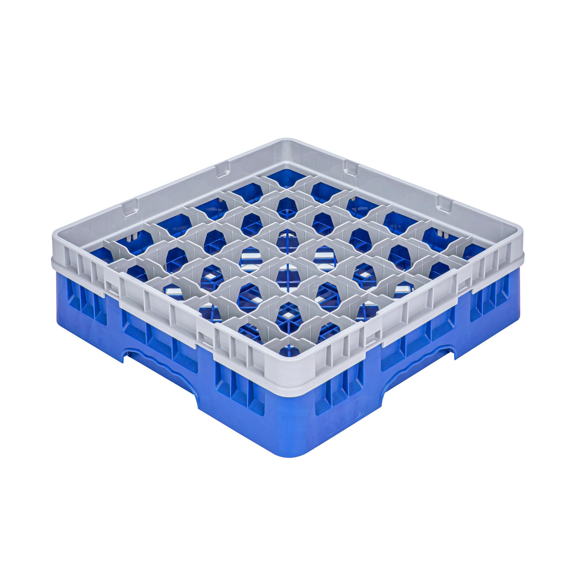 Clean Tek Professional Blue Glass Rack - 36 Compartments, 1 Full Drop Extender - 19 3/4" x 19 3/4" x 5 3/4" - 1 count box