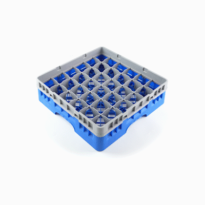 Clean Tek Professional Blue Glass Rack - 36 Compartments, 1 Full Drop Extender - 19 3/4" x 19 3/4" x 5 3/4" - 1 count box