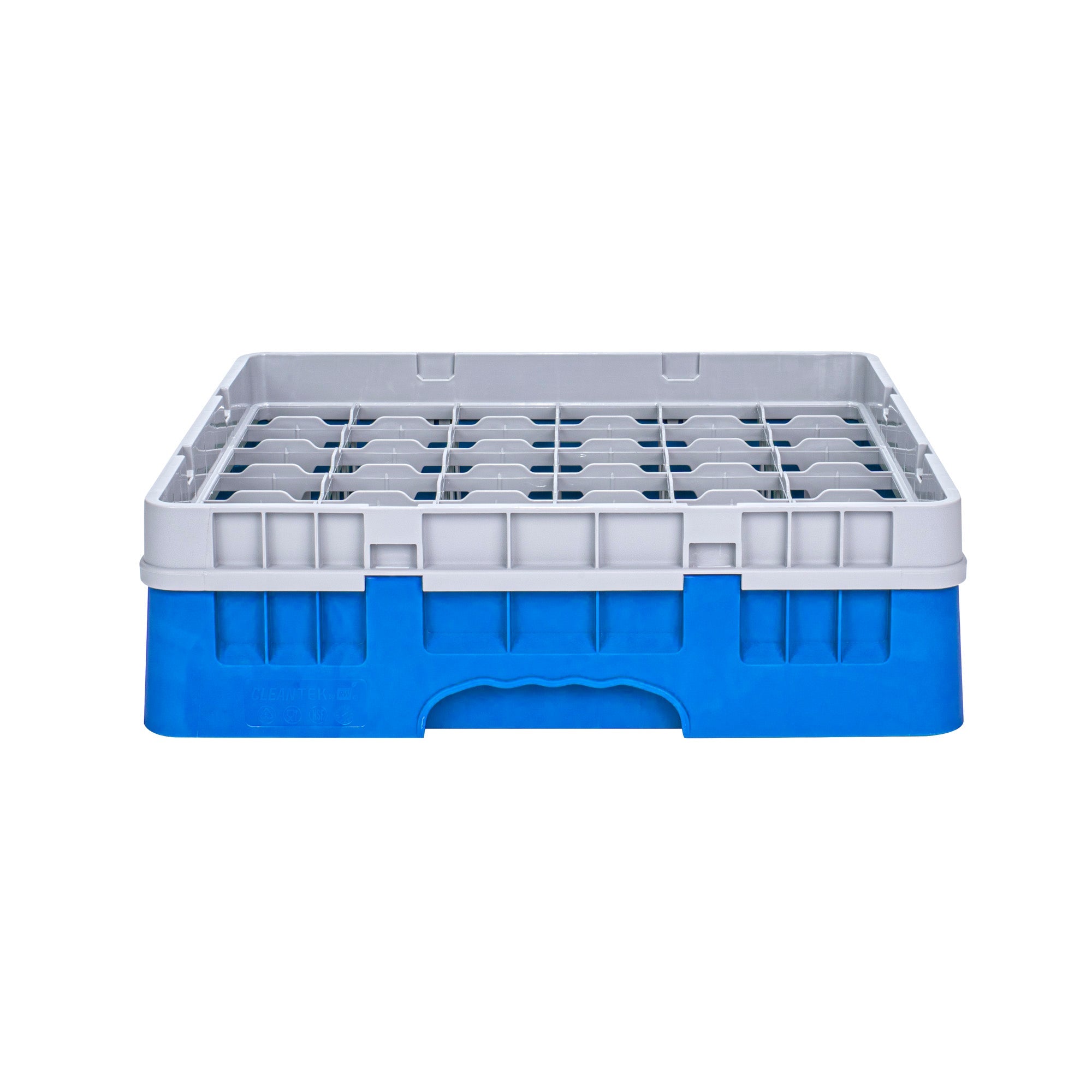 Clean Tek Professional Blue Glass Rack - 36 Compartments, 1 Full Drop Extender - 19 3/4" x 19 3/4" x 5 3/4" - 1 count box