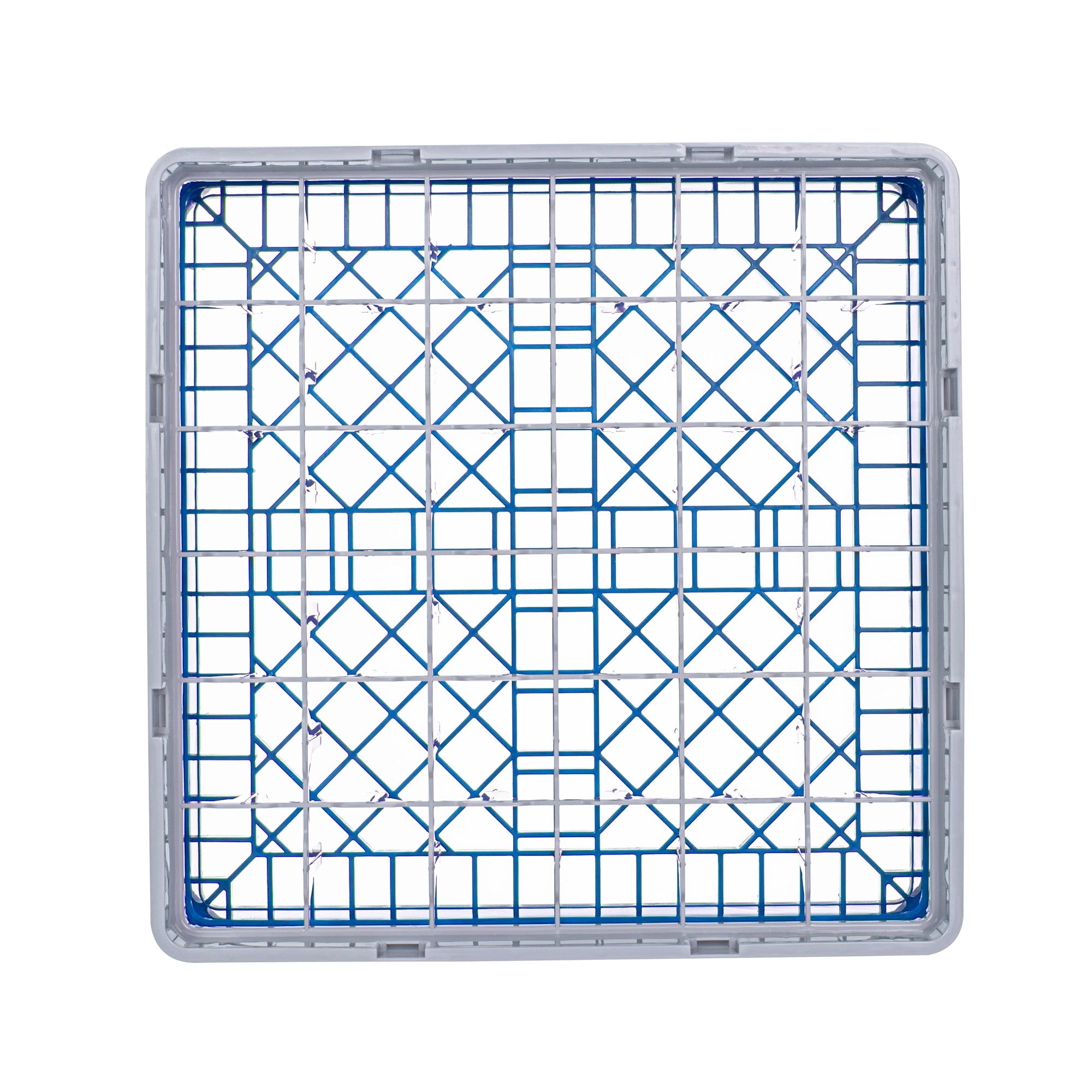 Clean Tek Professional Blue Glass Rack - 36 Compartments, 1 Full Drop Extender - 19 3/4" x 19 3/4" x 5 3/4" - 1 count box