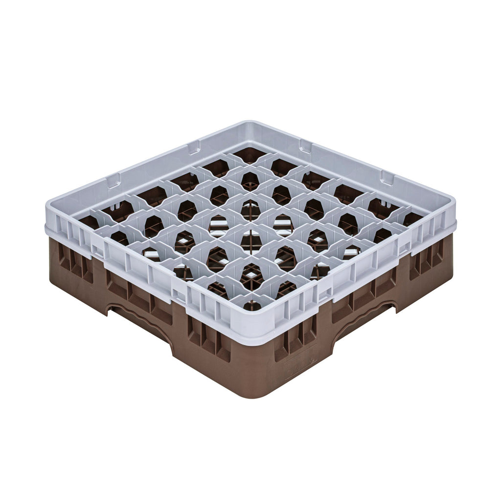 Clean Tek Professional Brown Glass Rack - 36 Compartments, 1 Full Drop Extender - 19 3/4" x 19 3/4" x 5 3/4" - 1 count box