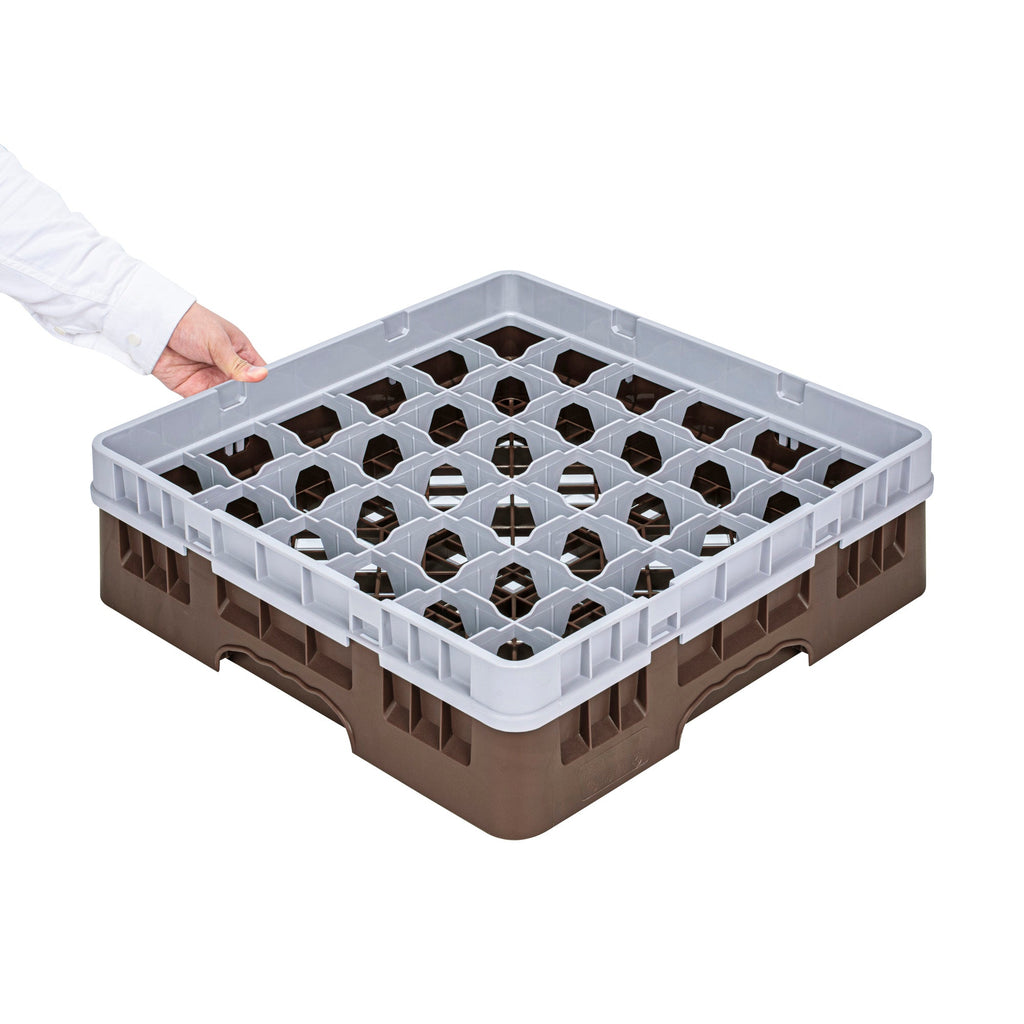 Clean Tek Professional Brown Glass Rack - 36 Compartments, 1 Full Drop Extender - 19 3/4" x 19 3/4" x 5 3/4" - 1 count box