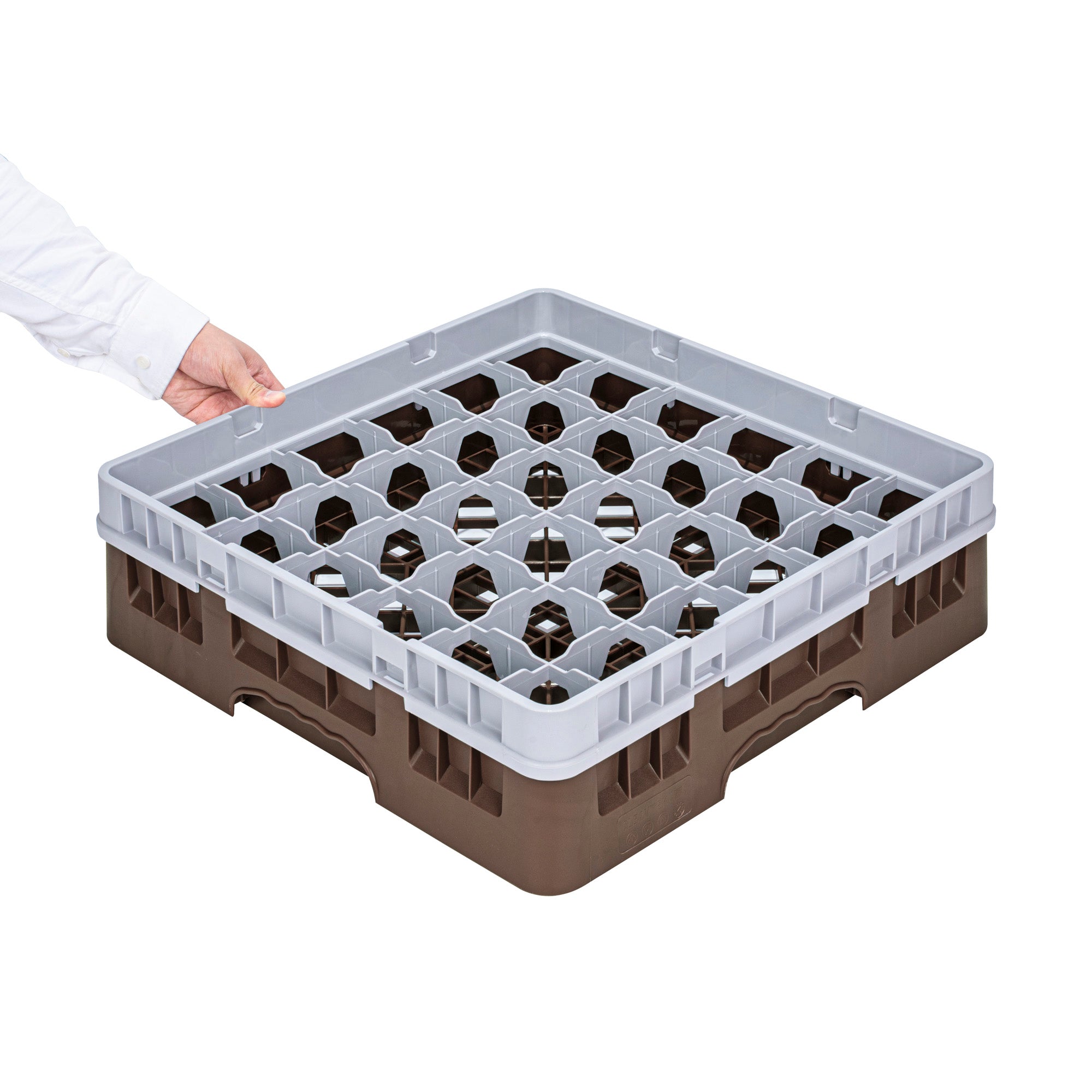 Clean Tek Professional Brown Glass Rack - 36 Compartments, 1 Full Drop Extender - 19 3/4" x 19 3/4" x 5 3/4" - 1 count box