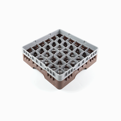 Clean Tek Professional Brown Glass Rack - 36 Compartments, 1 Full Drop Extender - 19 3/4" x 19 3/4" x 5 3/4" - 1 count box
