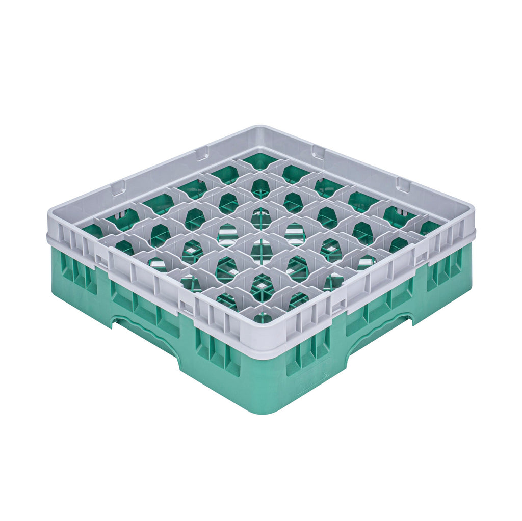 Clean Tek Professional Green Glass Rack - 36 Compartments, 1 Full Drop Extender - 19 3/4" x 19 3/4" x 5 3/4" - 1 count box