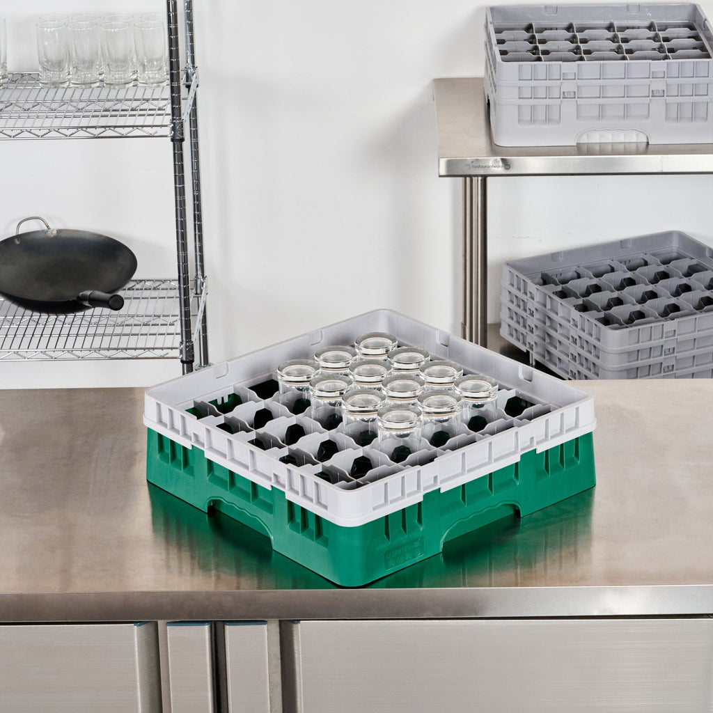 Clean Tek Professional Green Glass Rack - 36 Compartments, 1 Full Drop Extender - 19 3/4" x 19 3/4" x 5 3/4" - 1 count box