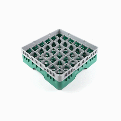 Clean Tek Professional Green Glass Rack - 36 Compartments, 1 Full Drop Extender - 19 3/4" x 19 3/4" x 5 3/4" - 1 count box