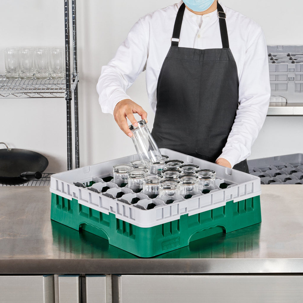 Clean Tek Professional Green Glass Rack - 36 Compartments, 1 Full Drop Extender - 19 3/4" x 19 3/4" x 5 3/4" - 1 count box