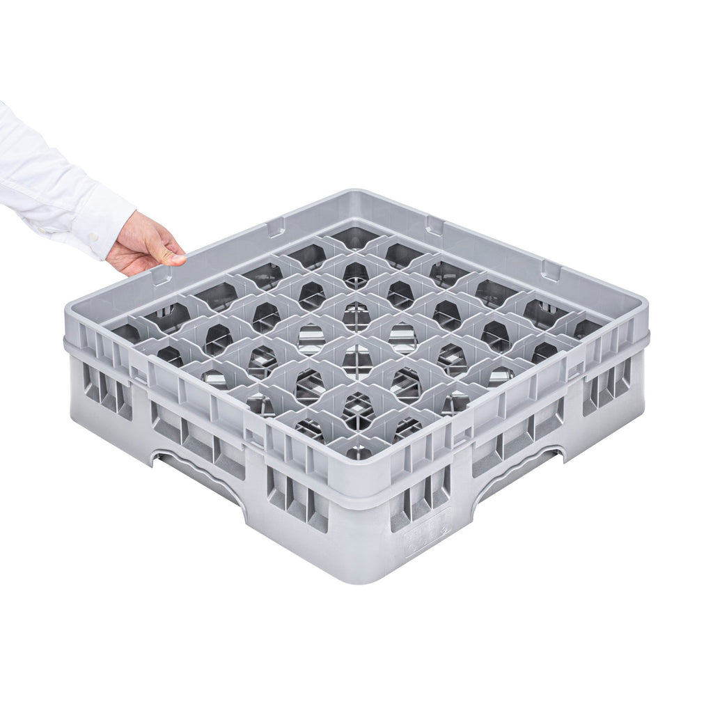 Clean Tek Professional Gray Glass Rack - 36 Compartments, 1 Full Drop Extender - 19 3/4" x 19 3/4" x 5 3/4" - 1 count box