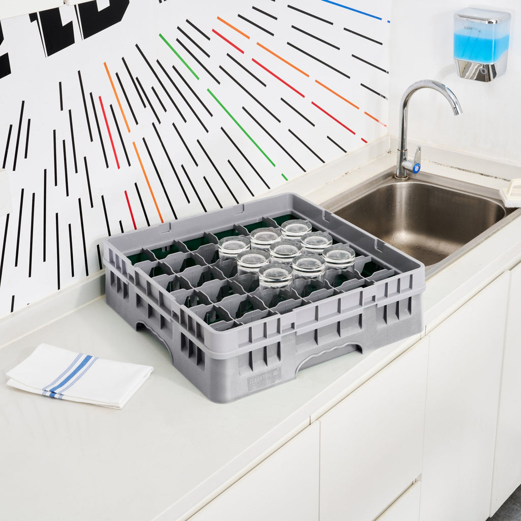 Clean Tek Professional Gray Glass Rack - 36 Compartments, 1 Full Drop Extender - 19 3/4" x 19 3/4" x 5 3/4" - 1 count box