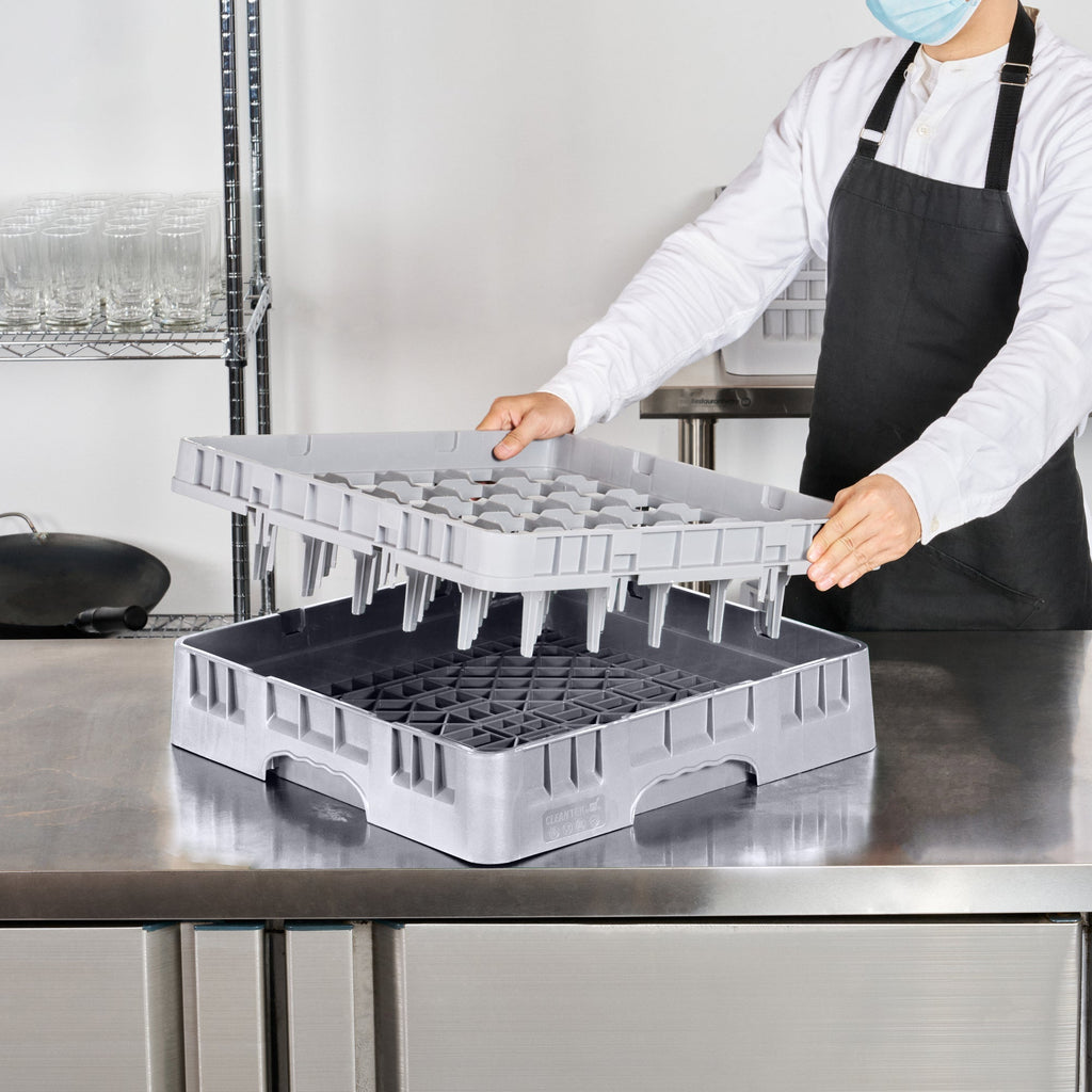 Clean Tek Professional Gray Glass Rack - 36 Compartments, 1 Full Drop Extender - 19 3/4" x 19 3/4" x 5 3/4" - 1 count box