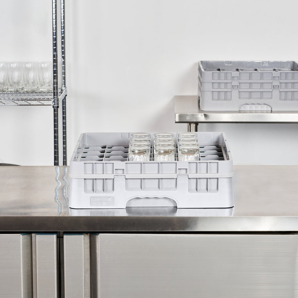 Clean Tek Professional Gray Glass Rack - 36 Compartments, 1 Full Drop Extender - 19 3/4" x 19 3/4" x 5 3/4" - 1 count box