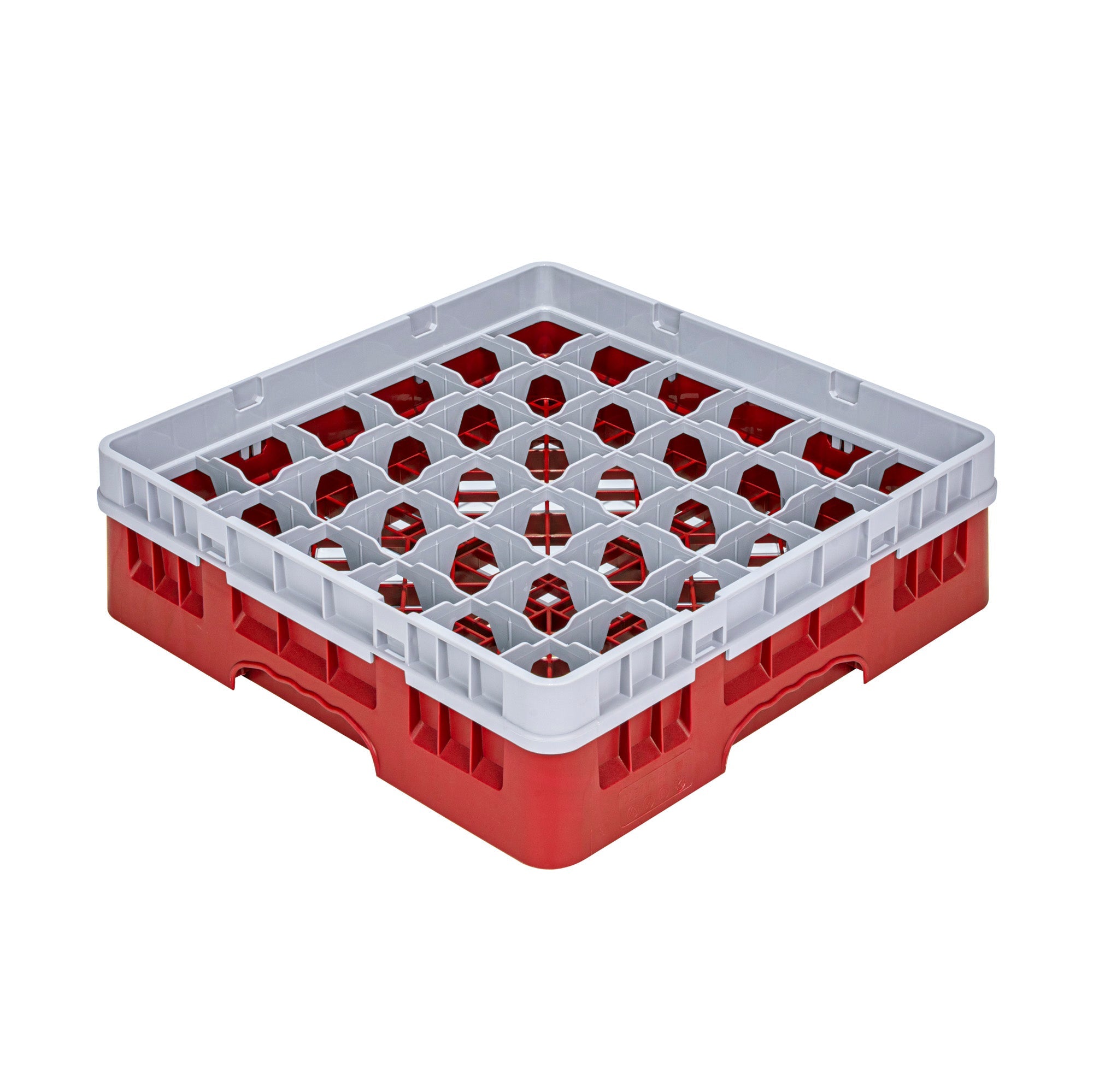 Clean Tek Professional Red Glass Rack - 36 Compartments, 1 Full Drop Extender - 19 3/4" x 19 3/4" x 5 3/4" - 1 count box