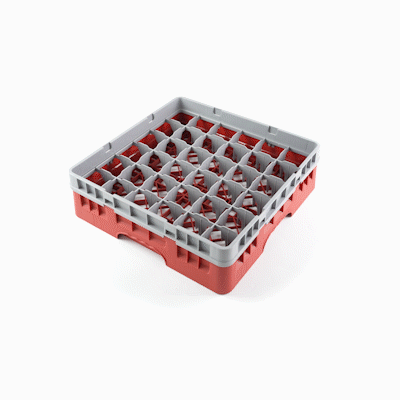 Clean Tek Professional Red Glass Rack - 36 Compartments, 1 Full Drop Extender - 19 3/4" x 19 3/4" x 5 3/4" - 1 count box