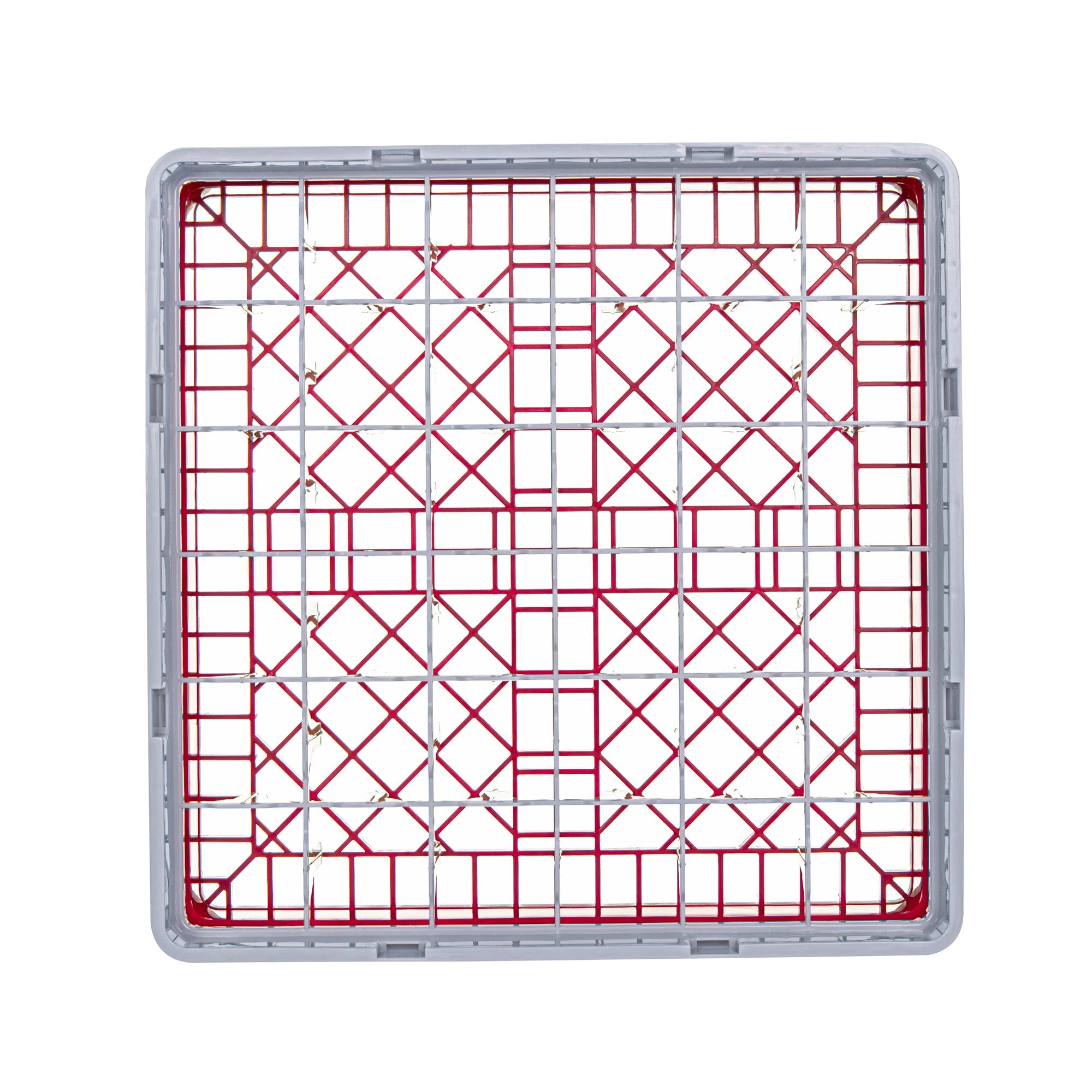 Clean Tek Professional Red Glass Rack - 36 Compartments, 1 Full Drop Extender - 19 3/4" x 19 3/4" x 5 3/4" - 1 count box