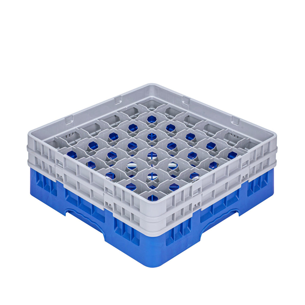 Clean Tek Professional Blue Glass Rack - 36 Compartments, 1 Full Drop and 1 Half Drop Extender - 19 3/4" x 19 3/4" x 7 1/4" - 1 count box
