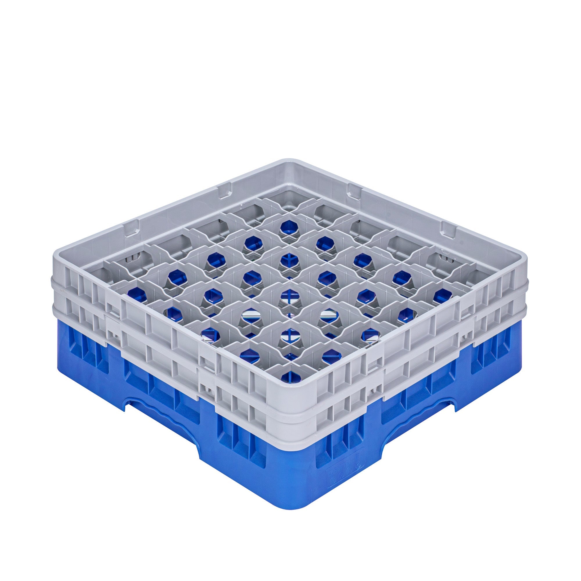 Clean Tek Professional Blue Glass Rack - 36 Compartments, 1 Full Drop and 1 Half Drop Extender - 19 3/4" x 19 3/4" x 7 1/4" - 1 count box
