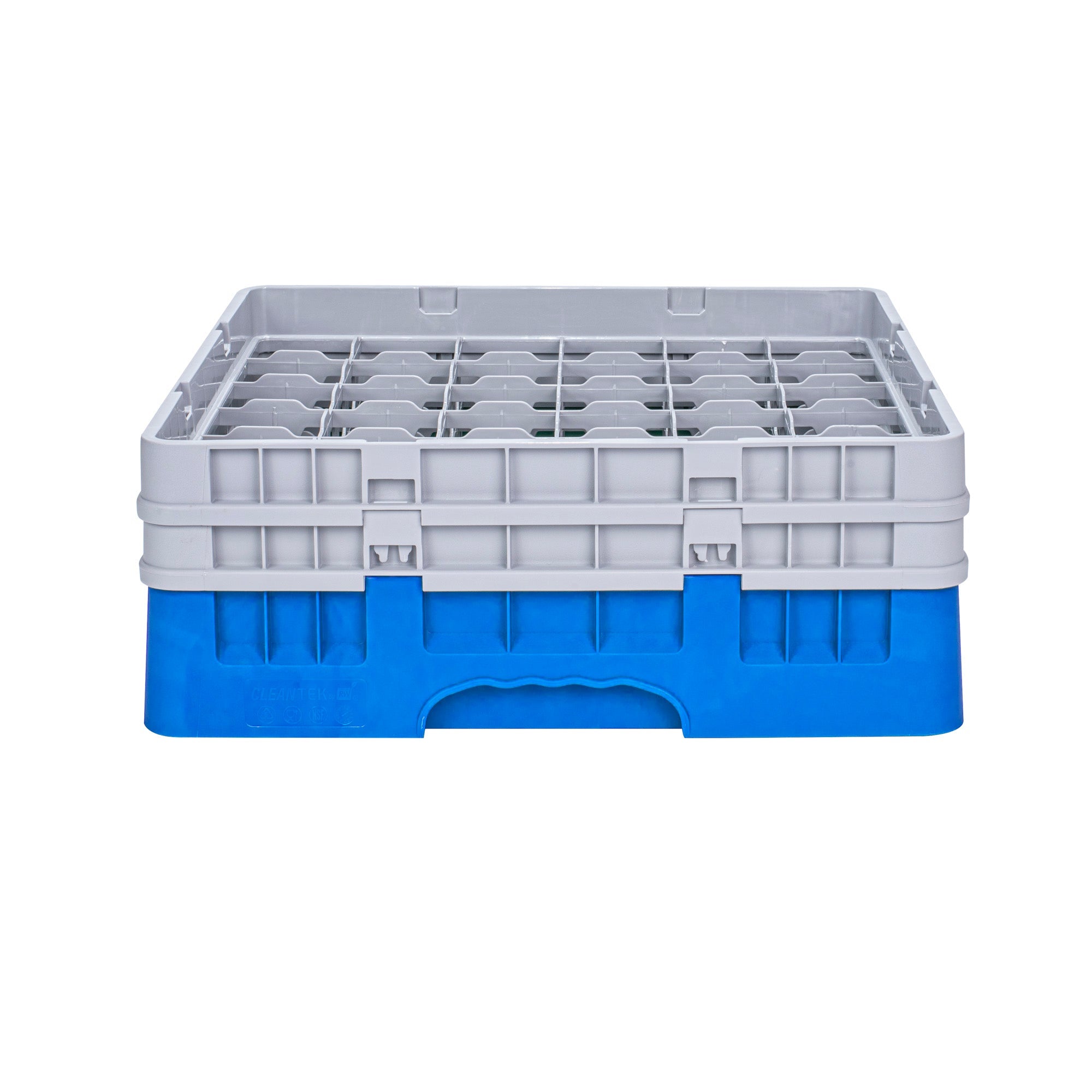 Clean Tek Professional Blue Glass Rack - 36 Compartments, 1 Full Drop and 1 Half Drop Extender - 19 3/4" x 19 3/4" x 7 1/4" - 1 count box