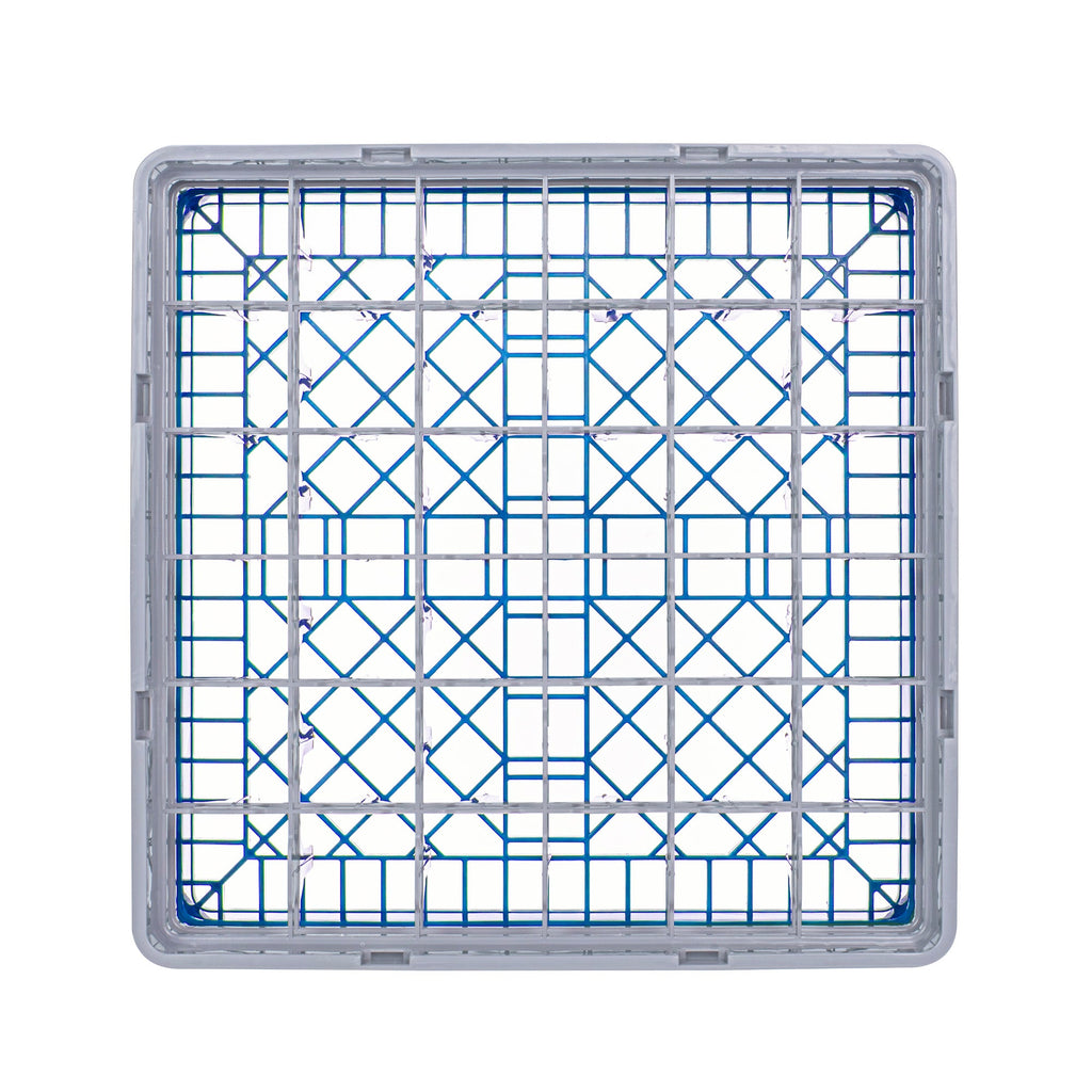 Clean Tek Professional Blue Glass Rack - 36 Compartments, 1 Full Drop and 1 Half Drop Extender - 19 3/4" x 19 3/4" x 7 1/4" - 1 count box