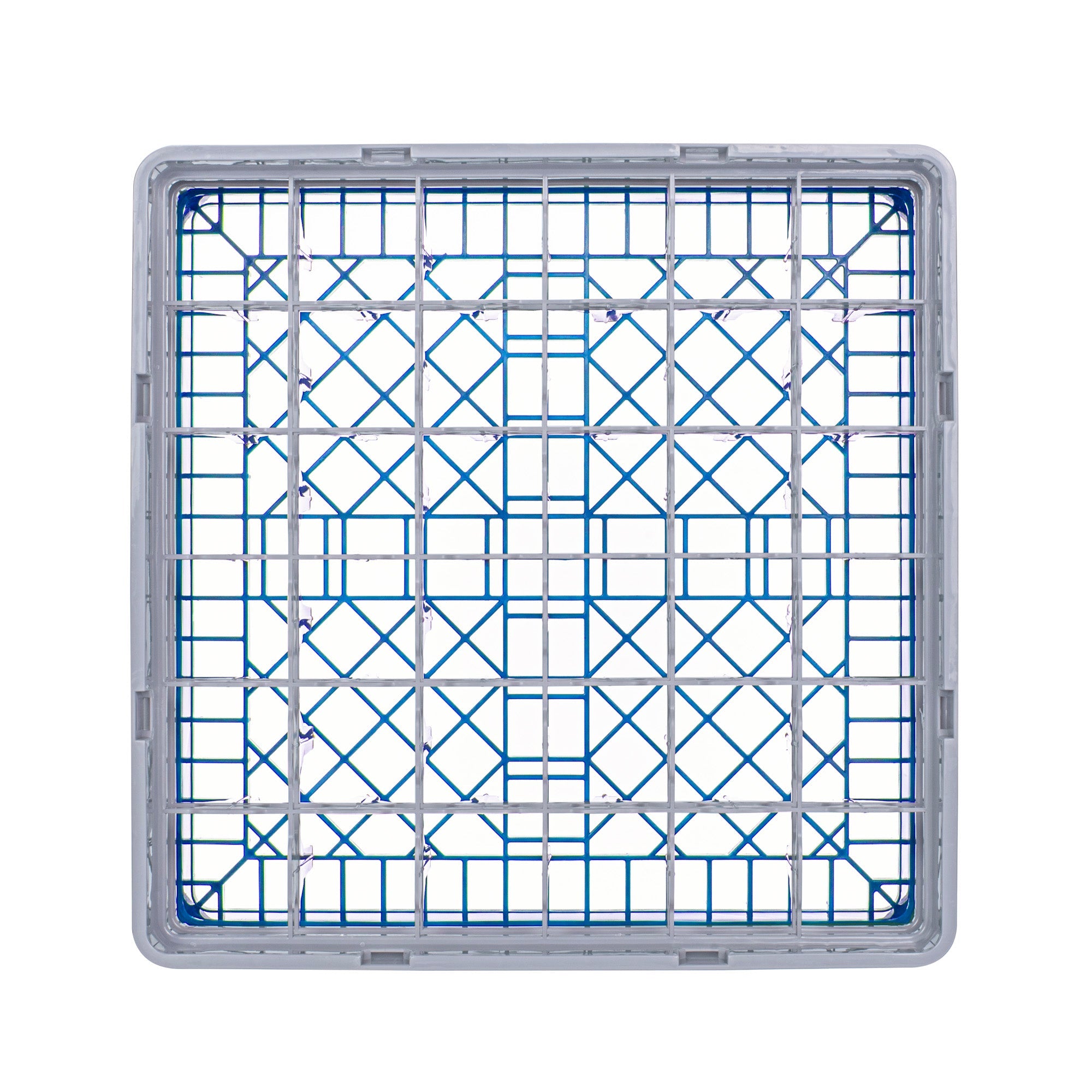 Clean Tek Professional Blue Glass Rack - 36 Compartments, 1 Full Drop and 1 Half Drop Extender - 19 3/4" x 19 3/4" x 7 1/4" - 1 count box