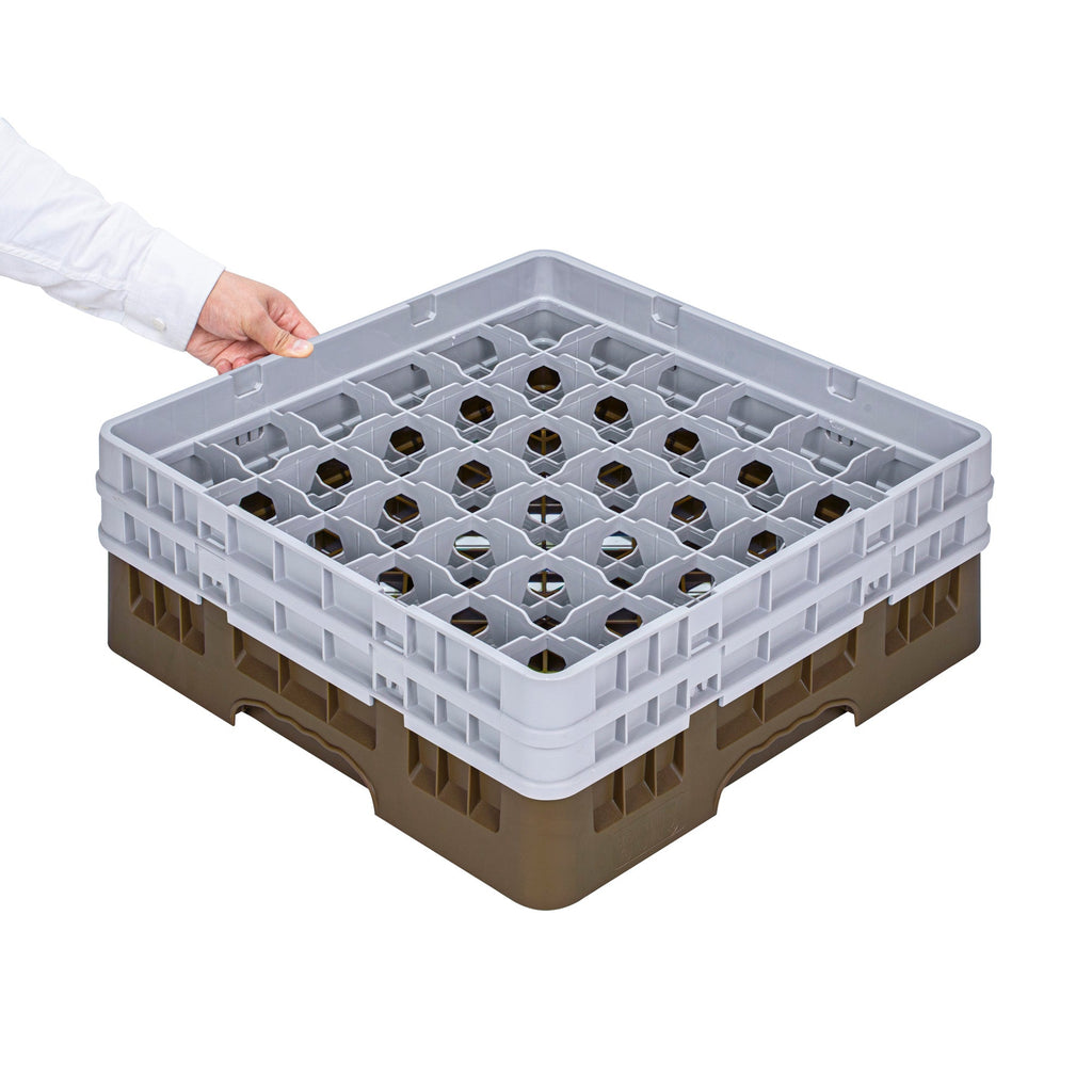 Clean Tek Professional Brown Glass Rack - 36 Compartments, 1 Full Drop and 1 Half Drop Extender - 19 3/4" x 19 3/4" x 7 1/4" - 1 count box