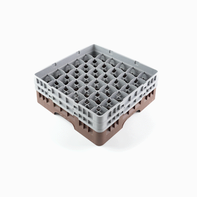 Clean Tek Professional Brown Glass Rack - 36 Compartments, 1 Full Drop and 1 Half Drop Extender - 19 3/4" x 19 3/4" x 7 1/4" - 1 count box