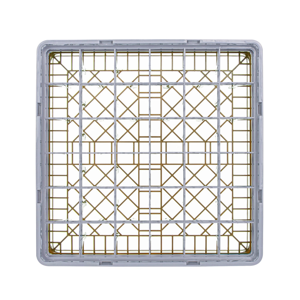 Clean Tek Professional Brown Glass Rack - 36 Compartments, 1 Full Drop and 1 Half Drop Extender - 19 3/4" x 19 3/4" x 7 1/4" - 1 count box