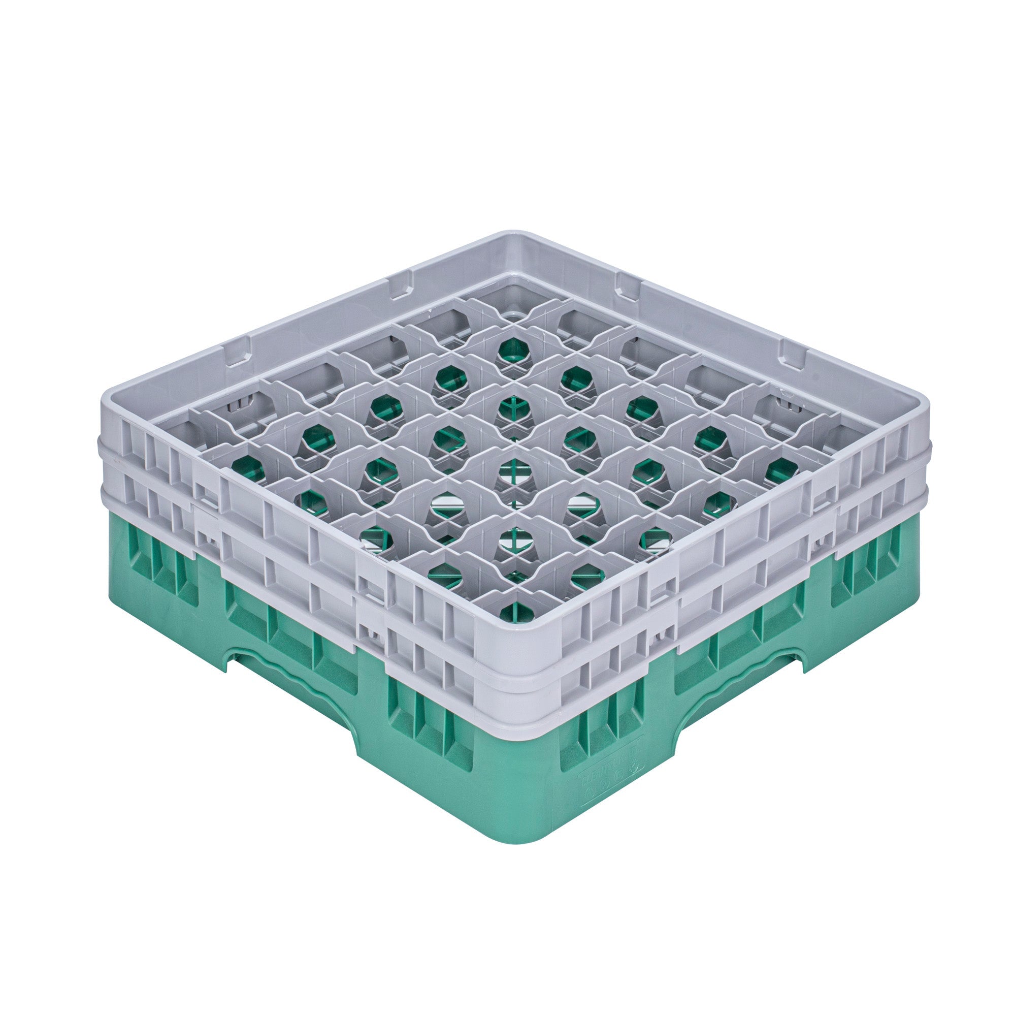 Clean Tek Professional Green Glass Rack - 36 Compartments, 1 Full Drop and 1 Half Drop Extender - 19 3/4" x 19 3/4" x 7 1/4" - 1 count box