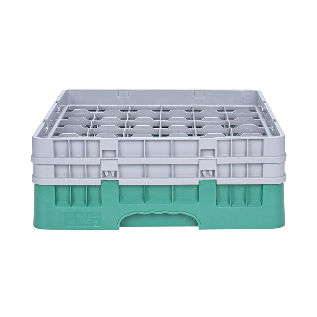 Clean Tek Professional Green Glass Rack - 36 Compartments, 1 Full Drop and 1 Half Drop Extender - 19 3/4" x 19 3/4" x 7 1/4" - 1 count box