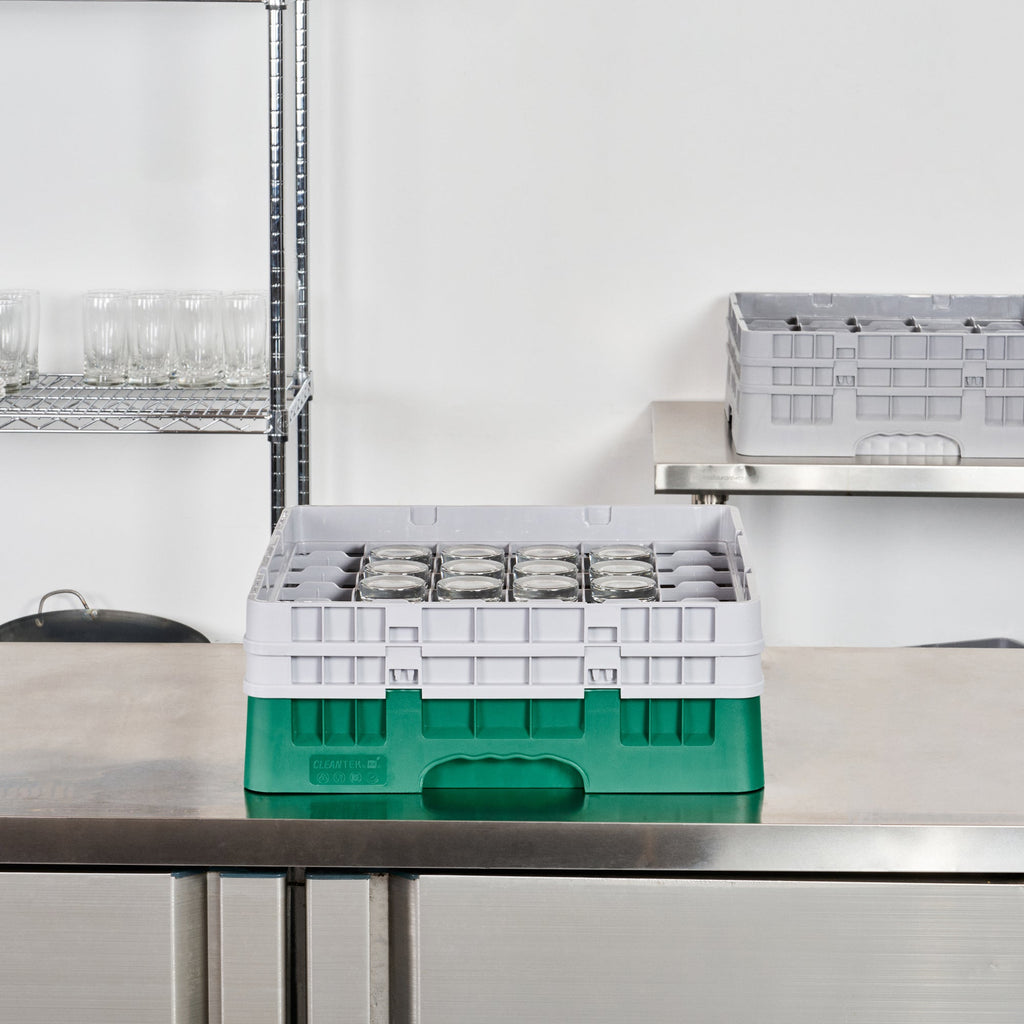Clean Tek Professional Green Glass Rack - 36 Compartments, 1 Full Drop and 1 Half Drop Extender - 19 3/4" x 19 3/4" x 7 1/4" - 1 count box