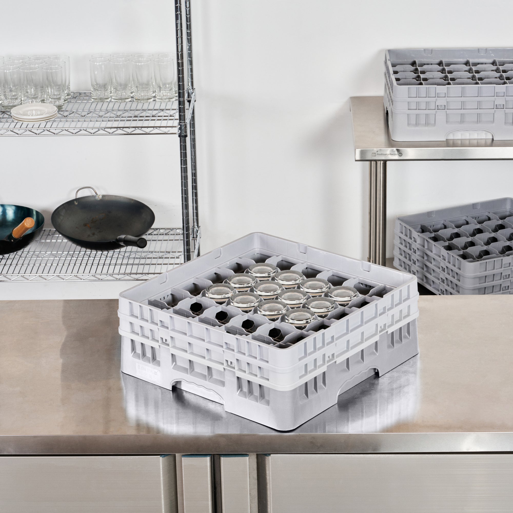 Clean Tek Professional Gray Glass Rack - 36 Compartments, 1 Full Drop and 1 Half Drop Extender - 19 3/4" x 19 3/4" x 7 1/4" - 1 count box